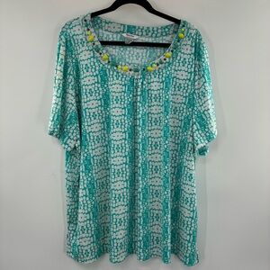 3For$20 TanJay Teal and White Geometric Patterned Women's Top size 3X